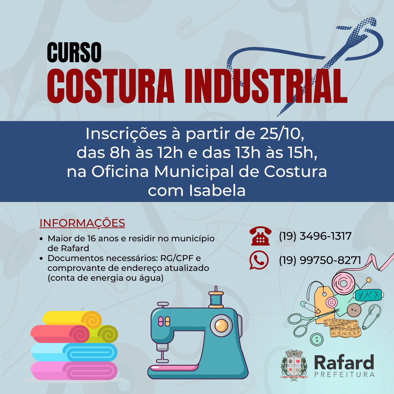 Read more about the article Prefeitura abre inscrições para curso de costura industrial.