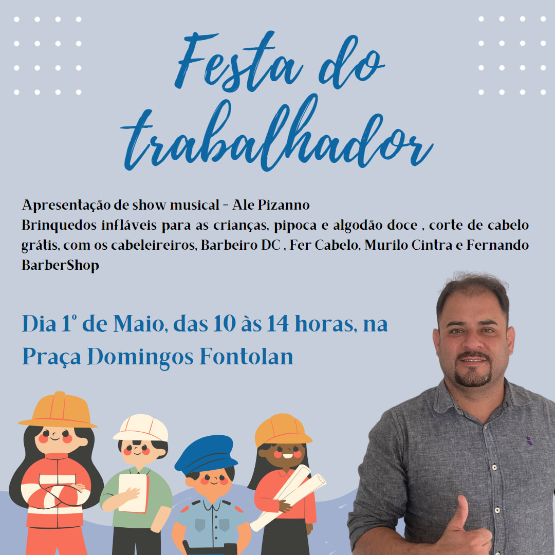 Read more about the article Prefeitura de Rafard realiza festa do trabalhador no domingo, dia 1 de maio.
