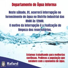 Prefeitura de Rafard informa: Interrupção de água no Distrito Industrial