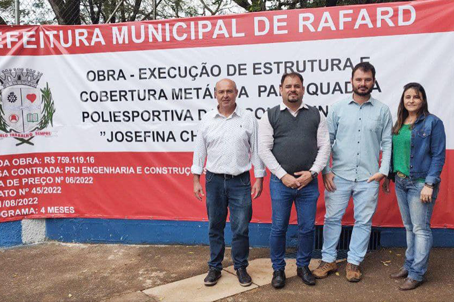 Prefeitura de Rafard inicia obra de execução de estrutura e cobertura de quadra da Escola Josefina Chiarini Borghesi.