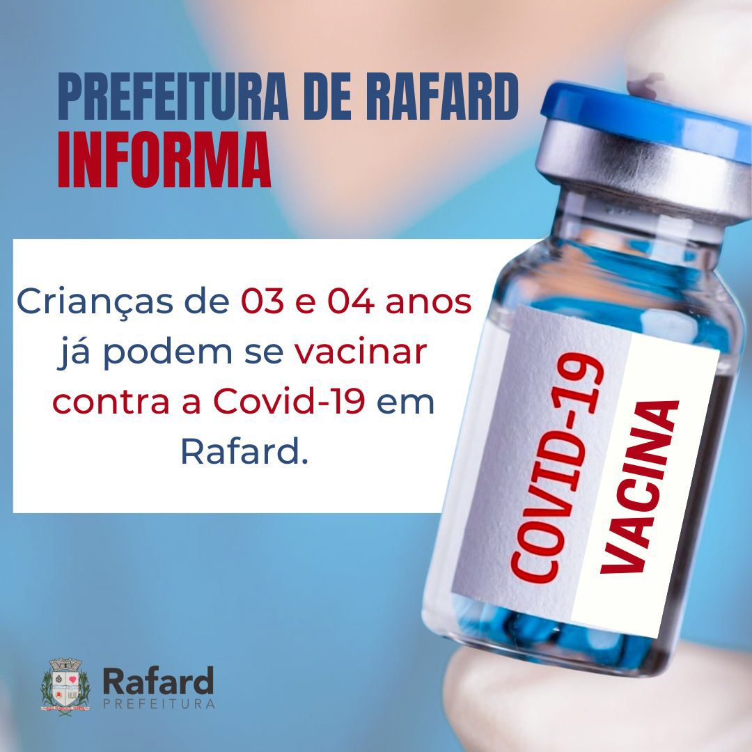 Leia mais sobre o artigo Prefeitura de Rafard informa: Crianças de 3 anos e 4 anos já podem se vacinar contra a Covid-19 em Rafard